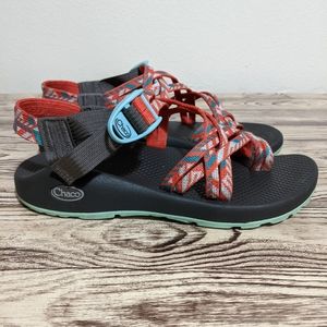 Coral and turquoise chaco sandals
